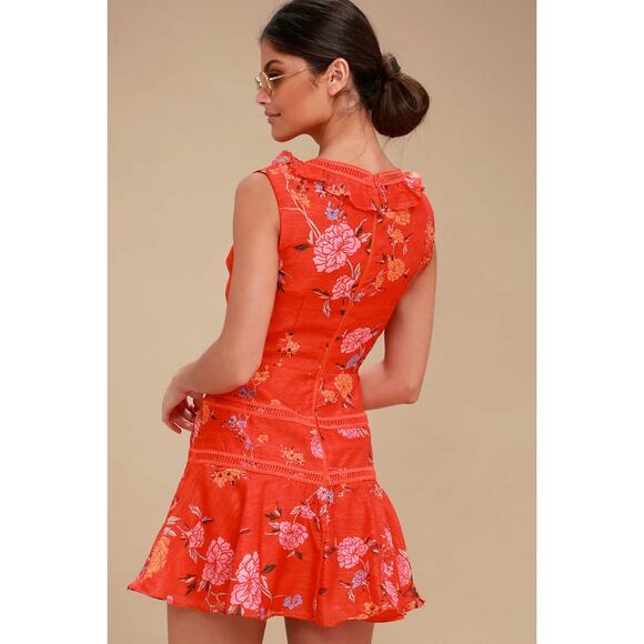 Finders Keepers Flicker Coral Red Floral Print Sleeveless Mini Dress Size Small - Picture 3 of 11